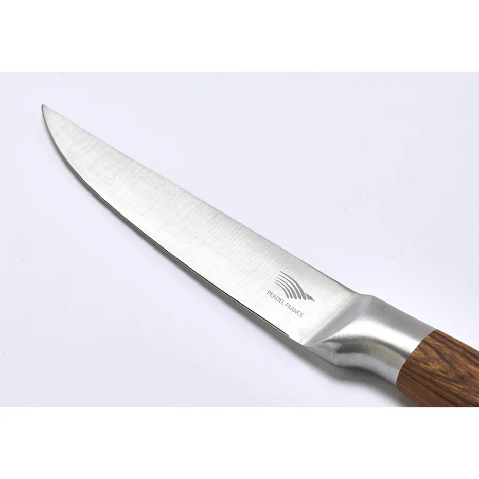 Hot Pradel France Lot de 4 couteaux à steak tout inox effet bois